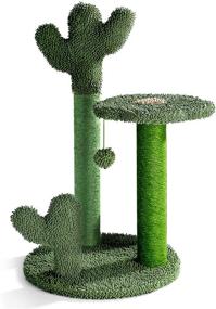 img 4 attached to 🌵 T2Y Cat Scratching Post - Premium Cactus Cat Scratcher Tower with 3 Scratch Posts and Bell Ball Dangler: Full-Wrapped Natural Sisal Scratching Post for Indoor Cats