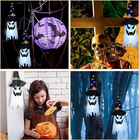 img 3 attached to Gigotly Halloween Hanging Ghost Witch Hats - LED Light-Up Ghost Windsocks for Decoration (6PACKS with Colorful Lights)