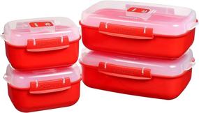img 4 attached to Heat and Eat 4 Rectangular Food Containers with Lids Set - 1.25L + 2X 525ml, Locking Clips & Steam Release Vents, BPA-Free Microwave Safe - 2x 1.25 Litre + 2x 525 ml, Red