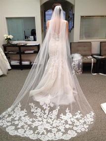 img 2 attached to 👰 Сеточка для венчания белого цвета с кафедральным краем и кружевом из слоновой кости с гребнем - вуаль для невесты MisShow белого цвета