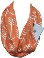 shop pop fashion - infinity scarf with hidden zipper pocket for phone, keys, and wallet featuring arrow pattern logo