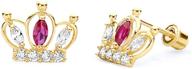 👑 stylish 14k yellow gold crown stud earrings with screw back - choose from 2 striking colors! logo