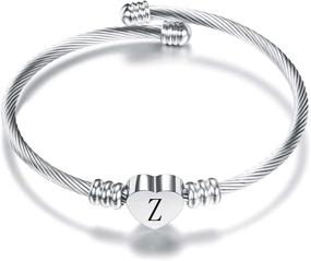 img 1 attached to Stylish Personalized VQYSKO Silver Heart Initials Bracelet - A-Z Stainless Steel Engraved Charm Bracelet: Perfect Woman Girl Jewelry for Birthday and Festivals