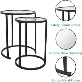 img 2 attached to 🔵 Stylish and Space-Saving: Set of 2 Round Clear Glass Nesting Side End Accent Tables in Black - Ideal for Small Living Rooms and Bedrooms