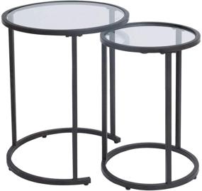 img 4 attached to 🔵 Stylish and Space-Saving: Set of 2 Round Clear Glass Nesting Side End Accent Tables in Black - Ideal for Small Living Rooms and Bedrooms