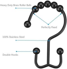 img 2 attached to Dawner Stainless Steel Double Glide Shower Curtain Hooks Rings - Matte Black Decorative Finish | Rust Proof Metal Shower Hooks for Bathroom Shower Rods Curtains | Set of 12 Hooks