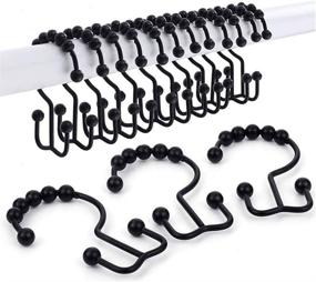 img 4 attached to Dawner Stainless Steel Double Glide Shower Curtain Hooks Rings - Matte Black Decorative Finish | Rust Proof Metal Shower Hooks for Bathroom Shower Rods Curtains | Set of 12 Hooks