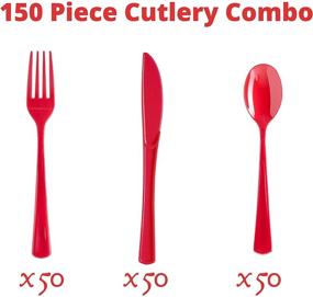 img 1 attached to 150-Pack Red Plastic Utensils Set – Heavy-Duty Cutlery with 50 Forks, 50 Spoons, and 50 Knives – Perfect Plastic Silverware Party Pack for All Occasions