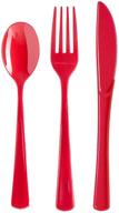 150-pack red plastic utensils set – heavy-duty cutlery with 50 forks, 50 spoons, and 50 knives – perfect plastic silverware party pack for all occasions logo