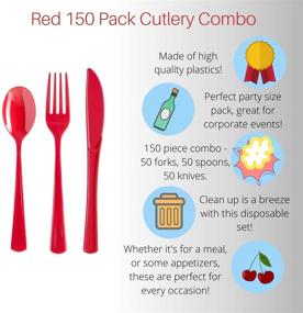 img 3 attached to 150-Pack Red Plastic Utensils Set – Heavy-Duty Cutlery with 50 Forks, 50 Spoons, and 50 Knives – Perfect Plastic Silverware Party Pack for All Occasions