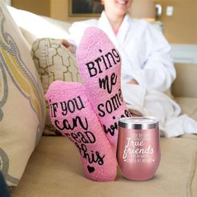 img 2 attached to 🍷 Close at Heart True Friends - 12 oz Stainless Steel Wine Tumbler with Lid + Cupcake Wine Socks Gift Set - Friendship Gifts, Best Friend Birthday Gifts for Women