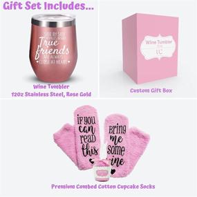 img 3 attached to 🍷 Close at Heart True Friends - 12 oz Stainless Steel Wine Tumbler with Lid + Cupcake Wine Socks Gift Set - Friendship Gifts, Best Friend Birthday Gifts for Women