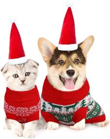 img 1 attached to 🎄 Pedgot 2 Pack Christmas Pet Sweaters Xmas Dog Holiday Sweaters Funny Pet Costume Reindeer, Christmas Tree, Snowflake Knitwear for Cats or Dogs - Cozy Christmas Pet Warm Clothes