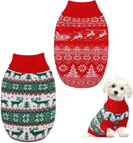 img 4 attached to 🎄 Pedgot 2 Pack Christmas Pet Sweaters Xmas Dog Holiday Sweaters Funny Pet Costume Reindeer, Christmas Tree, Snowflake Knitwear for Cats or Dogs - Cozy Christmas Pet Warm Clothes