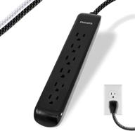 💪 philips 6 outlet surge protector power strip, стильный плетеный электрический кабель, длина провода 4 фута, плоский удлинитель с очень хорошей розеткой, идеально подходит для офиса или домашнего декора, 720 джоулей, сертифицирован по etl, черный, spc3064bd/37 логотип