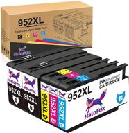 💉 halofox hp 952xl remanufactured ink cartridge set - compatible with officejet pro 7720, 7740, 8702, 8710, 8715, 8720, 8725, 8740, 8216, 8210 printers - includes 2 black, 1 cyan, 1 magenta, 1 yellow cartridge logo