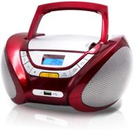 lauson woodsound cp542 radio cd player with mp3 capability, portable boombox with usb port, stereo usb & mp3 player, headphone jack (3.5mm), red logo