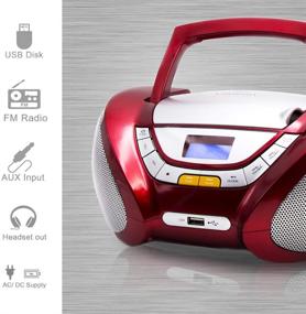 img 3 attached to Lauson Woodsound CP542 Radio CD Player with MP3 capability, Portable Boombox with USB port, Stereo USB & MP3 Player, Headphone Jack (3.5mm), Red