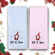 🎁 set of 2 large 16" x 27" christmas winter hand towels - gnome design with snowflakes, 100% cotton bathroom kitchen decoration towels - decorative tomte elf for adults and children - ideal gifts for kids - blue & pink logo