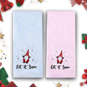 img 4 attached to 🎁 Set of 2 Large 16" x 27" Christmas Winter Hand Towels - Gnome Design with Snowflakes, 100% Cotton Bathroom Kitchen Decoration Towels - Decorative Tomte Elf for Adults and Children - Ideal Gifts for Kids - Blue & Pink