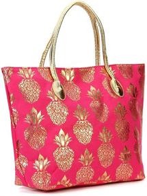 img 3 attached to 🍍 Stylish Metal Pineapple Printed Canvas Beach Handbags & Wallets for Women - A Perfect Combo of Fashion and Functionality!