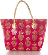 🍍 stylish metal pineapple printed canvas beach handbags & wallets for women - a perfect combo of fashion and functionality! logo