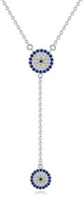 img 4 attached to TONGZHE Sterling Silver Blue Evil Eyes Pendant Y Necklace: Sparkling Cubic Zirconia with Adjustable Chain (16-18 Inches)
