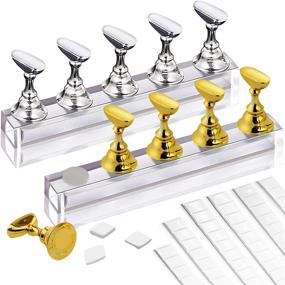 img 4 attached to 🎉 Kalolary 2 Set Acrylic Nail Art Holder Practice Display Stand with 102Pcs White Reusable Adhesive Putty, Magnetic Nail Art Tips Holders for Fingernail DIY Display Stands in Gold and Silver