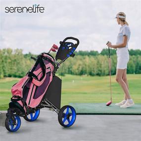 img 1 attached to 🏌️ SereneLife SLGZ48 Golf Push Cart - Lightweight Folding 3 Wheel Golf Walker with Foot/Handle Brake, Upper/Lower Bracket and Elastic Strap, Scorecard/Cup/Bag Storage Holder