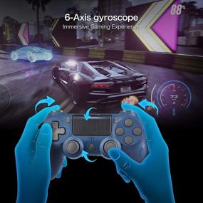 img 1 attached to Gobub Wireless Controller Remote - Double Vibration, Audio Function - 1000mAh Battery - PS-4/Pro/Slim Compatible - Touchpad Joystick Game Controller (Blue)