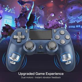 img 2 attached to Gobub Wireless Controller Remote - Double Vibration, Audio Function - 1000mAh Battery - PS-4/Pro/Slim Compatible - Touchpad Joystick Game Controller (Blue)