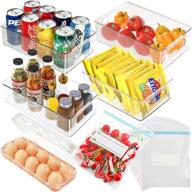 🥚 set of 4 refrigerator organizer bins with egg holder & 20pcs food storage bags - clear stackable fridge drawers for efficient pantry storage, freezer, kitchen cabinets, and home organization логотип