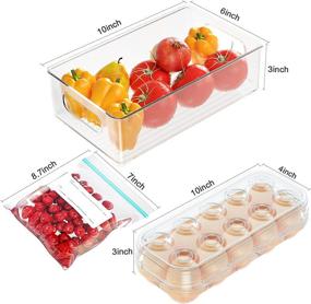 img 3 attached to 🥚 Set of 4 Refrigerator Organizer Bins with Egg Holder & 20pcs Food Storage Bags - Clear Stackable Fridge Drawers for Efficient Pantry Storage, Freezer, Kitchen Cabinets, and Home Organization