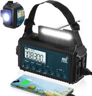 📻 5000mah hand crank solar powered noaa emergency weather alert radio with am/fm/shortwave, portable led camping flashlight reading lamp, power bank with phone charger, earphone jack, and sos alarm logo
