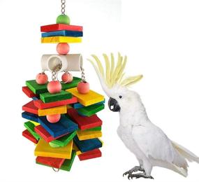 img 1 attached to Alysontech Large Parrot Chew Toy - Ideal for Macaw, African Greys, Cockatoo, Eclectus, Budgies, Parakeet, Cockatiel, Conure, Lovebirds - Wooden Cage Toy