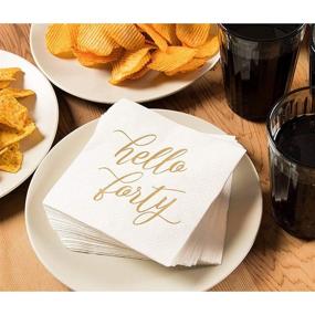 img 2 attached to 🎉 Stylish Hello Forty Birthday Napkins with Gold Foil Accents - 50 Pack (5 x 5 In, White)