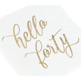 img 1 attached to 🎉 Stylish Hello Forty Birthday Napkins with Gold Foil Accents - 50 Pack (5 x 5 In, White)