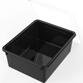 img 1 attached to 📚 Storex Deep Storage Tray – Letter Size Organizer Bin with Non-Snap Lid, Ideal for Classroom, Office, and Home Use - Black, Pack of 5 (62543U05C)