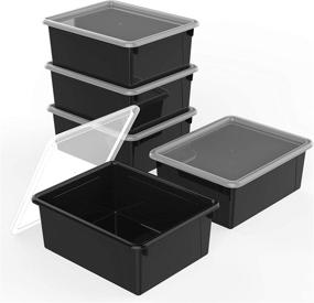 img 4 attached to 📚 Storex Deep Storage Tray – Letter Size Organizer Bin with Non-Snap Lid, Ideal for Classroom, Office, and Home Use - Black, Pack of 5 (62543U05C)