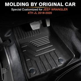 img 2 attached to 🚗 KUST All Weather Floor Mats for 2018-2021 Jeep Wrangler JL Unlimited 4-Door (Not for 2 Door and JK Models) - TPE Front & Rear Black Car Liners - Carpet Liners for Enhanced Protection