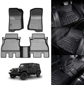 img 4 attached to 🚗 KUST All Weather Floor Mats for 2018-2021 Jeep Wrangler JL Unlimited 4-Door (Not for 2 Door and JK Models) - TPE Front & Rear Black Car Liners - Carpet Liners for Enhanced Protection