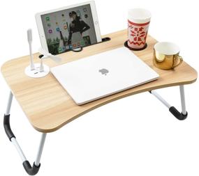 img 3 attached to 🛏️ Folding Standing Bed Desk: Efficient Office Solution with USB/Cup Holder | Includes Mini USB Light & Fan (Walnut)