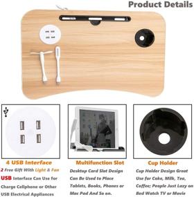 img 2 attached to 🛏️ Folding Standing Bed Desk: Efficient Office Solution with USB/Cup Holder | Includes Mini USB Light & Fan (Walnut)