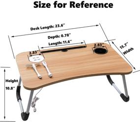 img 1 attached to 🛏️ Folding Standing Bed Desk: Efficient Office Solution with USB/Cup Holder | Includes Mini USB Light & Fan (Walnut)