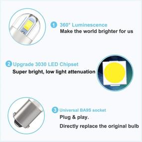 img 1 attached to 🚗 Shuyee супер яркие автомобильные лампы BA9S LED, BA9 53 57 1895 64111, светодиодная лампа для приборной панели, вежливости дверей, карты, номерного знака для автодомов, кемперов, трейлеров - упаковка из 10 штук