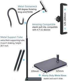 img 1 attached to 📱 Universal Black Gooseneck Tablet Floor Stand- Adjustable 360 Degree Rotating Long Arm Holder for 4"-11" Devices - Ideal for Cell Phone, iPad, Nintendo Switch, Samsung, eBook Reader