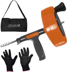 img 1 attached to 🪠 DrainX Power Pro 25-FT Steel Drum Auger Plumbing Snake with Drill Attachment - Manual or Powered Use, Heavy Duty Drain Cleaning Cable, Work Gloves, Storage Bag Included