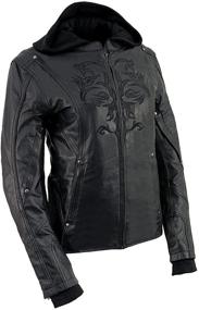 img 4 attached to 🧥 Stay Stylish and Safe with Milwaukee Leather ML2066 Women's 3/4 Black Leather Hoodie Jacket: Reflective Tribal Design