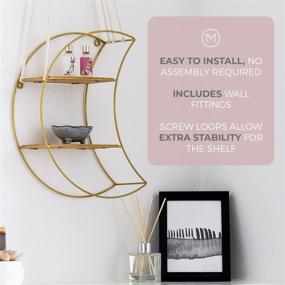 img 2 attached to 🌙 MySo Hanging Crescent Moon Shelf: Boho Chic 2 Tier Bamboo Floating Moon Shelf with Cotton Yarn (Hooks Included) - Perfect for Small Plants and Crystals. Enhance Your Living Space with Beautiful Crescent Moon Decor.