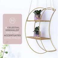 🌙 myso hanging crescent moon shelf: boho chic 2 tier bamboo floating moon shelf with cotton yarn (hooks included) - perfect for small plants and crystals. enhance your living space with beautiful crescent moon decor. logo